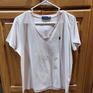 Polo by Ralph Lauren Light Pink and White Striped Short Sleeve Tee